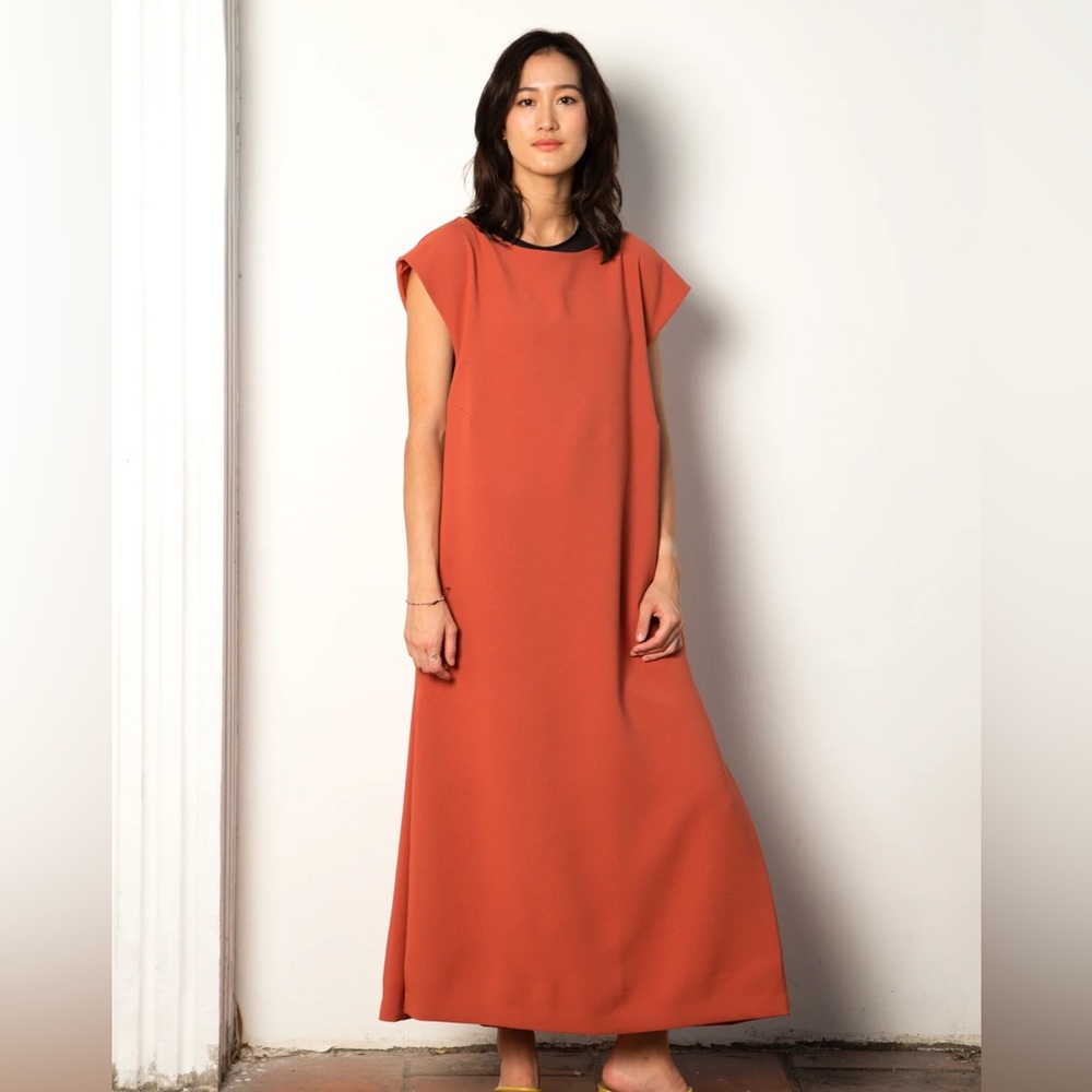 Kaarem Gourd Cap Sleeve Long Pocket Jumpsuit Coral Gấc size S worn once like new